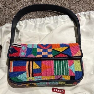 STAUD Geometric Beaded “Flag” Shoulder Bag